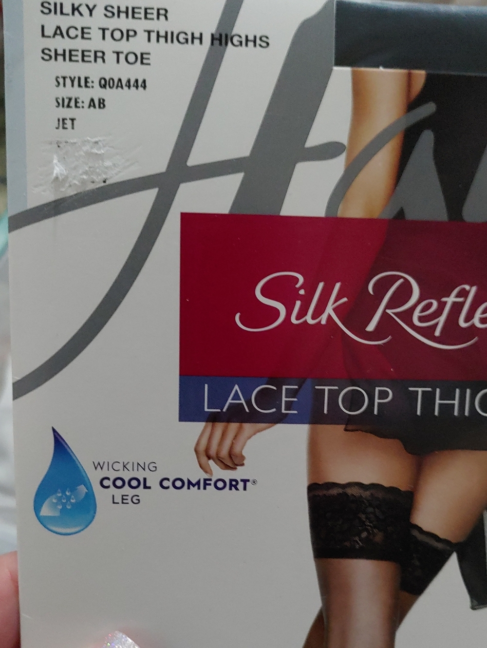 NWT Silk Reflections Lace Top Thigh High Jet Size AB Sexy Pantyhose